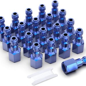 GASHER 20PCS 1/4-Inch NPT Female Blue Aluminum Industrial Air Plug, Pneumatic Plugs 300PSI