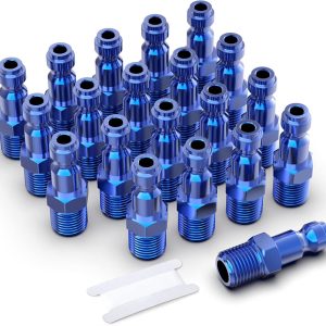GASHER 20PCS Aluminum 1/4-Inch NPT Male Blue Industrial Air Plug, Pneumatic Plugs (T-Style)