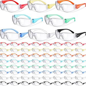 Yunsailing 64 Pairs Clear Safety Glasses for Man Woman Protective Glasses with Anti Fog Lens Scratch Impact Resistant Adult Color Temple Wrap Eye Protection Lab Shooting Construction