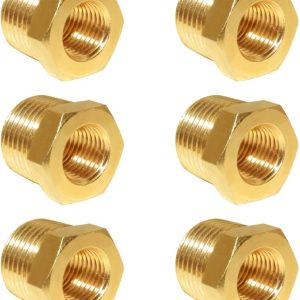 Hooshing 6PCS 1/2" NPT Male x 1/4" NPT Female Brass Reducer Hex Bushing Pipe Fitting Hose Tube Adapter