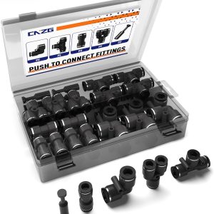 60pcs 5/16" OD 8mm Push to Connect Fittings, 5/16 inch OD Dot Air Line Fittings Pneumatic Air Hose Tubing Quick Connects Kit (Tee, Straights, Elbow, Splitters,Plugs)