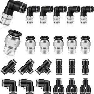 Push to Connect Fittings kits,10mm Tube OD x 1/4 Inch NPT Thread Male Elbow and Straight Pneumatic Quick Connect Air Hose Fitting kits Tube Fittings Air Fittings 24Pcs