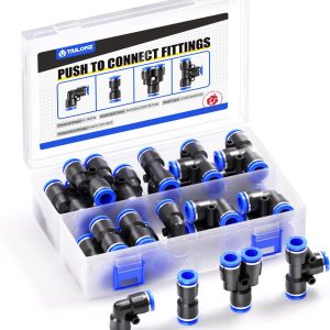 TAILONZ PNEUMATIC 10mm od Push to Connect Fittings Pneumatic Fittings Kit 5 Spliters+5 Elbows+5 tee+5 Straight (20 pcs)