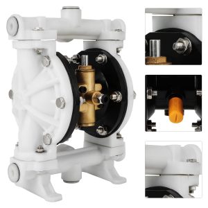 Air Operated Double Diaphragm Pump QBK-15 1/2 inch Outlet 12 GPM Pneumatic Transfer Max 115 PSI Industrial Use for Chemical Waste Oil Dual Diaphram PTFE Nitrile Rubber by Plastic and Stainless Steel