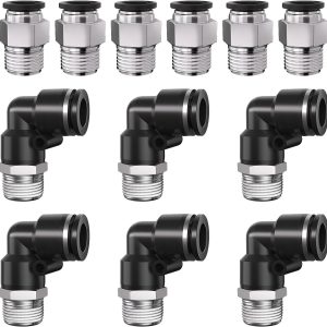 5/16" 8mm Tube OD to 1/4" NPT Thread Push to Connect Fittings,Pneumatic Quick Air Hose Fittings,Male Straight + Elbow,PC+PL(12pcs)