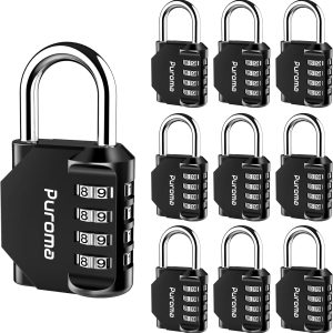 Puroma 10 Pack Combination Lock for Locker 4 Digit Outdoor Waterproof Padlock for School, Gym, Sports, Fence, Toolbox, Gate, Case, Outdoor, Hasp Storage, Cabinets (Black)