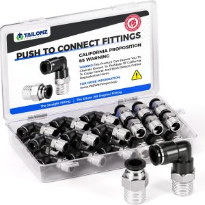 TAILONZ 1/4" x 1/8" NPT Push to Connect Straight & Elbow Fitting Kit 30Pcs
